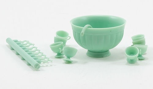 Dollhouse Miniature Punch bowl Set, Jadeite